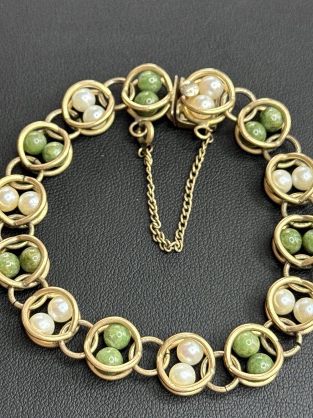 Vintage Winard Bracelet 12 K GF Gold Filled Caged Stones Double Link Safety Chai